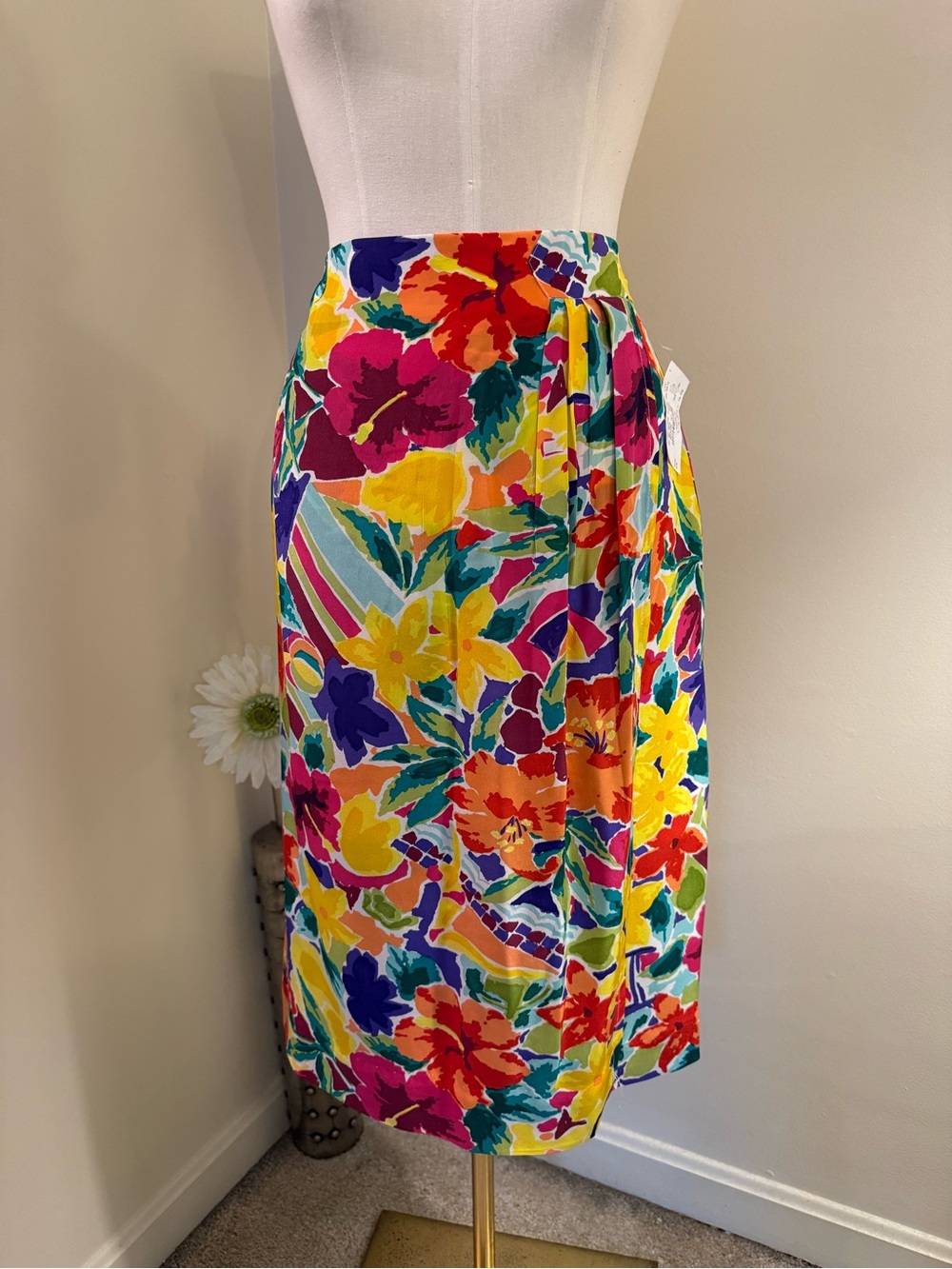 Bleyle Vintage Tropical Floral 100% Silk Faux Wrap Skirt 8